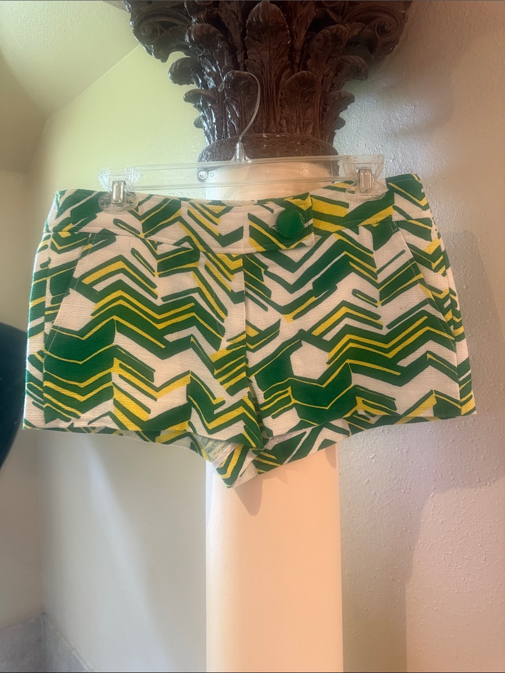 Tibi Green and Yellow Chevron High-Waist Shorts